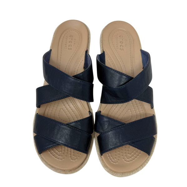 A-Leigh Crisscross Wedge Sandals By Crocs In Blue, Size: 8 For Discount